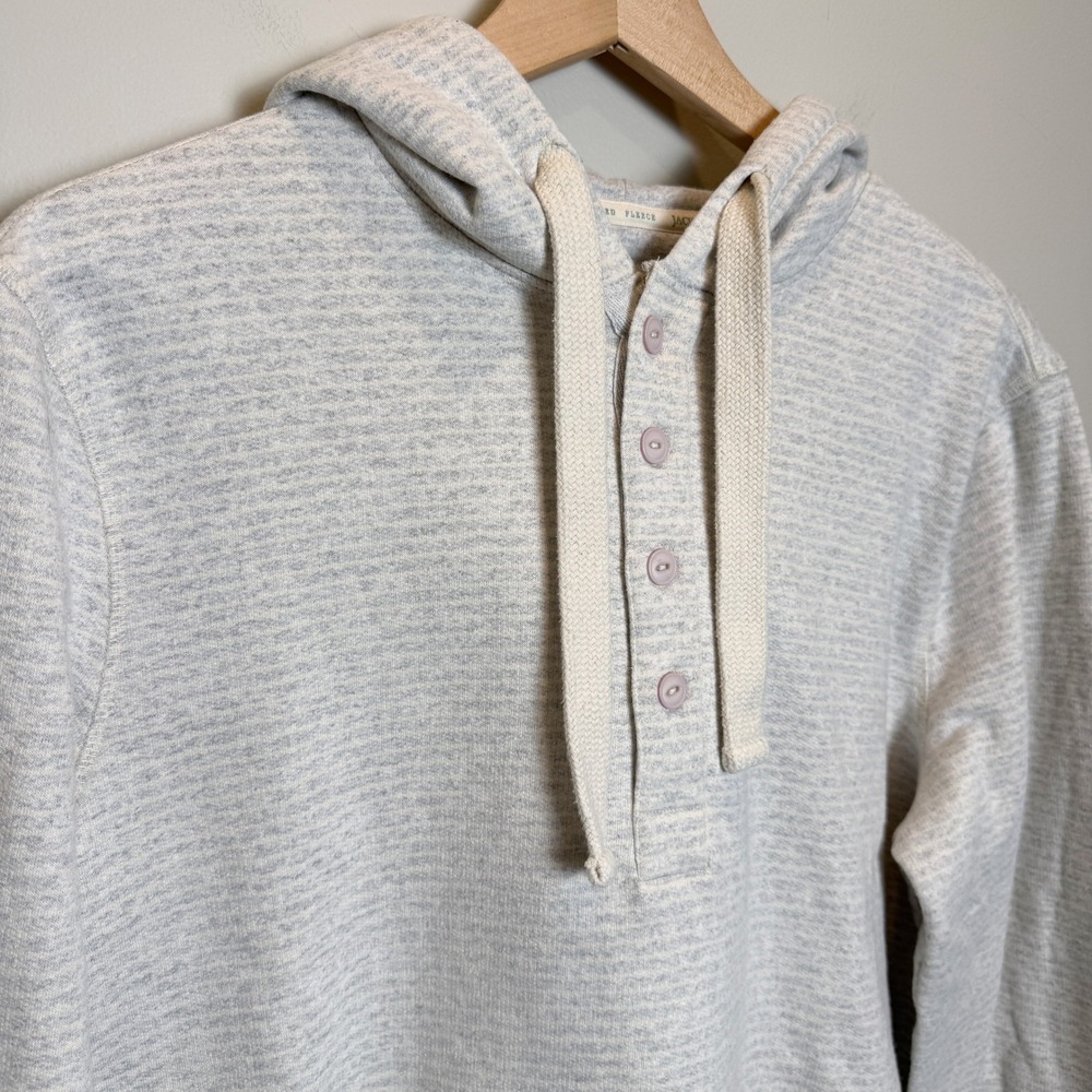 Jachs New York Mens S Recycled Fleece Henley Hoodie Gray Striped Drawstring Eco - Picture 3 of 13